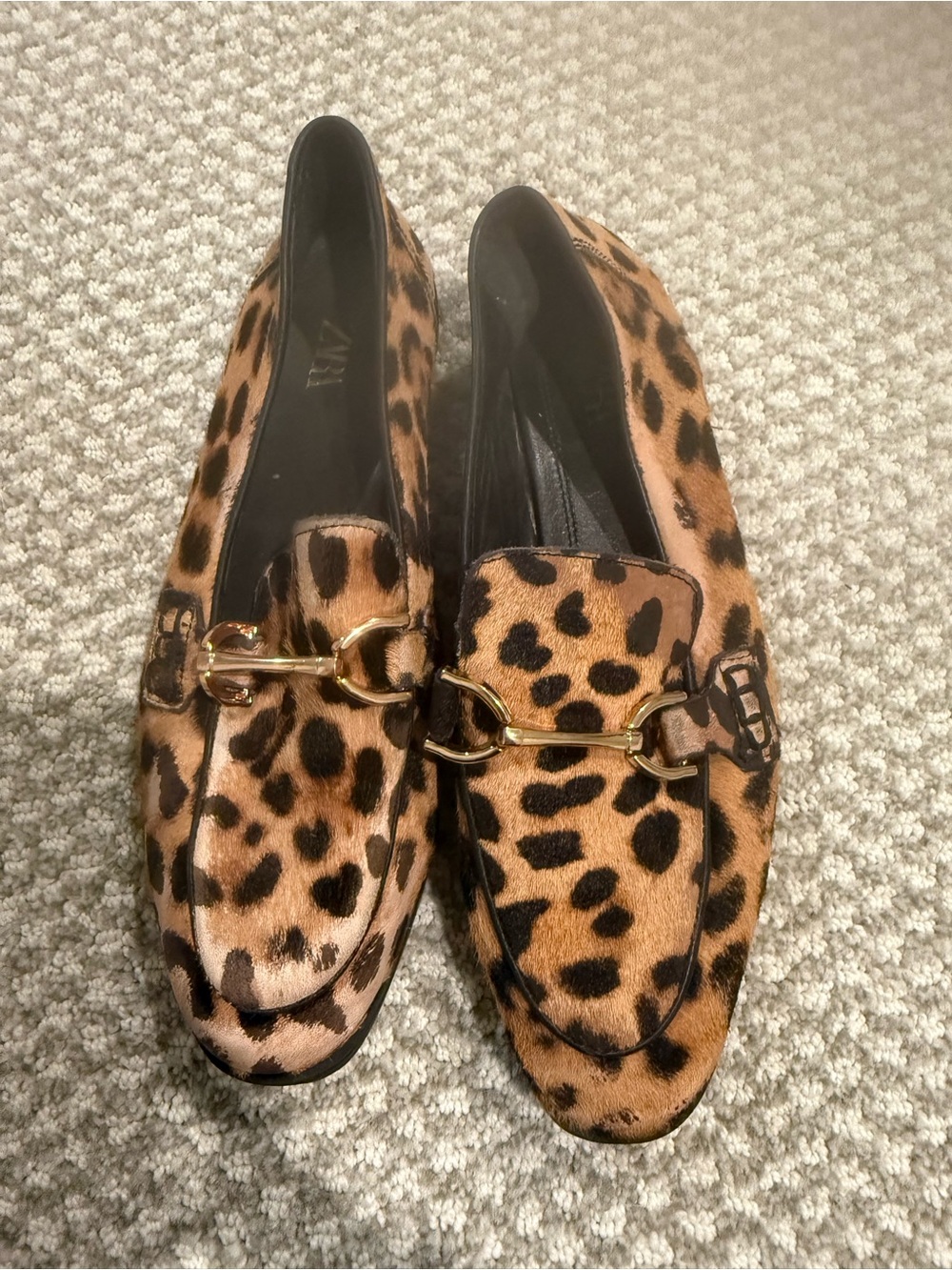Zara Leopard Print Loafers with Gold Bit